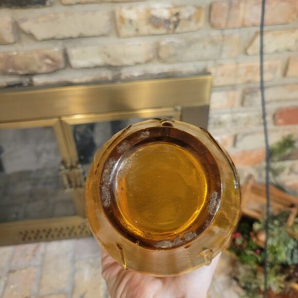 Vintage Amber Genie Bottle, Tall Decanter, Floral & Leaf Imprints - Picture 5 of 9